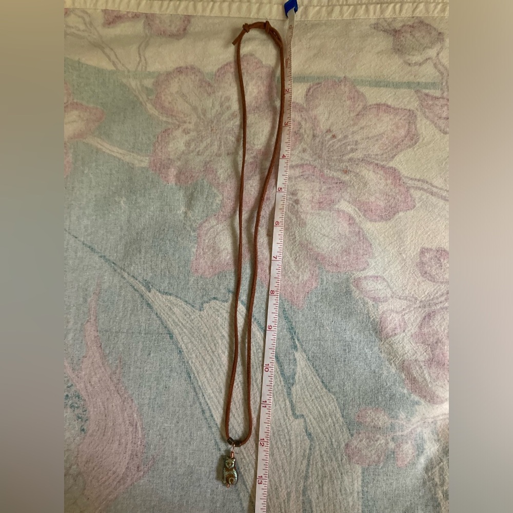 Brown Suede Cord Necklace with Czech Glass Cat Pendant - Picture 6 of 8